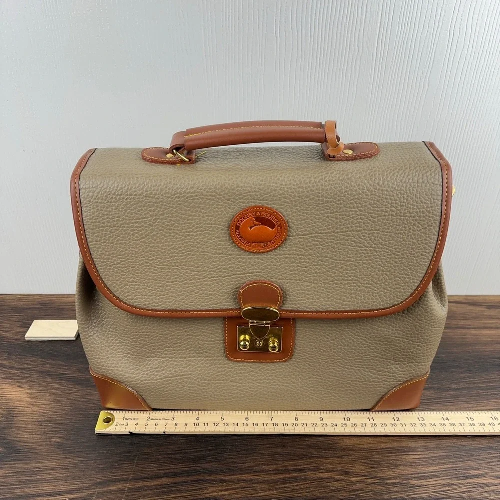 Dooney & Bourke All Weather Leather Satchel Briefcase Taupe Tan Vintage Bag